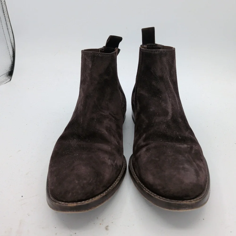 Jenni Kayne Dark Brown Suede Chelsea Boots Made in Italy Size 38.5 Almond Toe